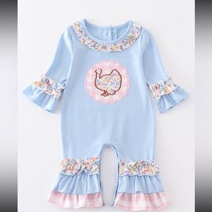 Coming Soon-Blue Turkey Appliqué Ruffle Rumper